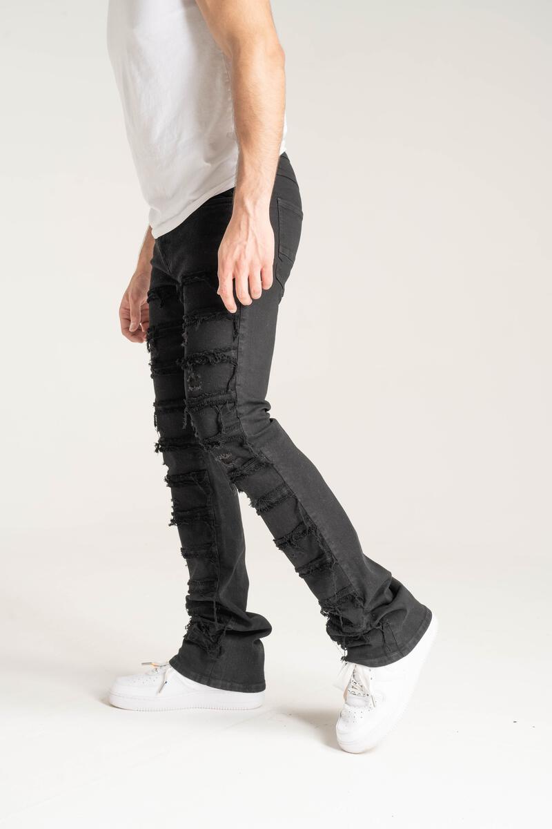 SP Jet Black Frayed Stacked Jeans 3016