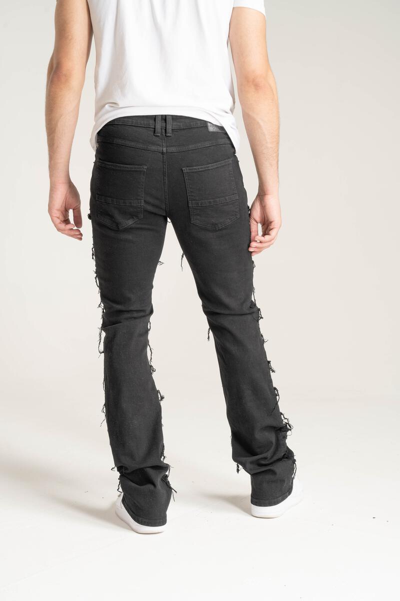 SP Jet Black Frayed Stacked Jeans 3016