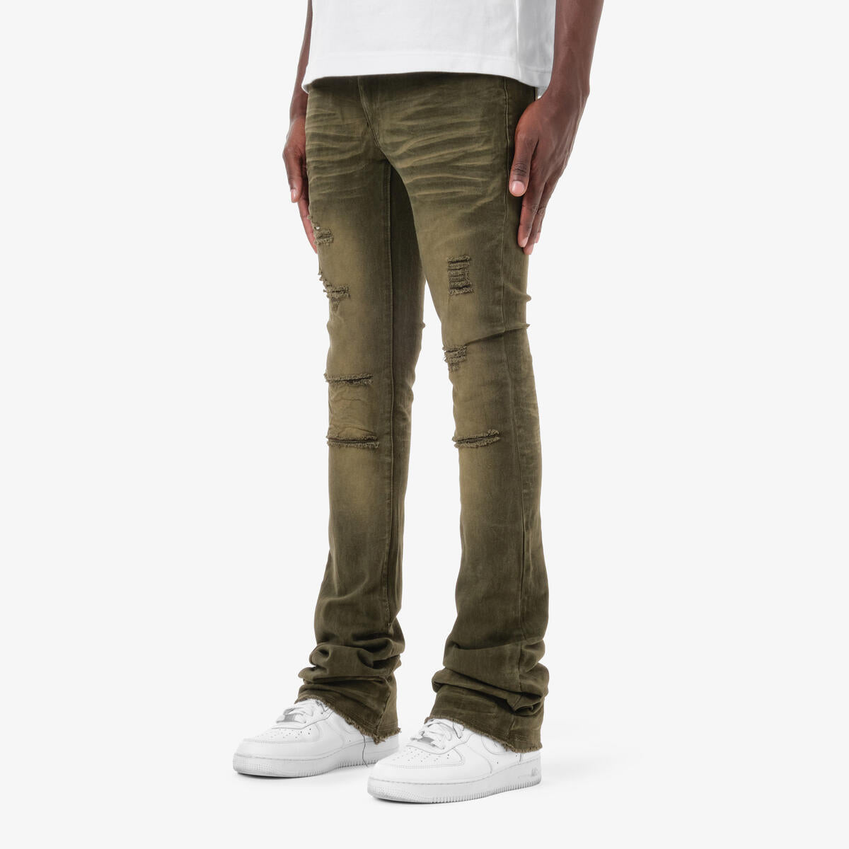 Cr Olive Stacked Jeans