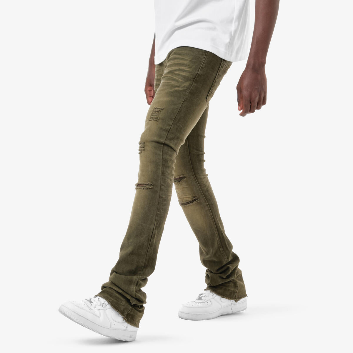 Cr Olive Stacked Jeans