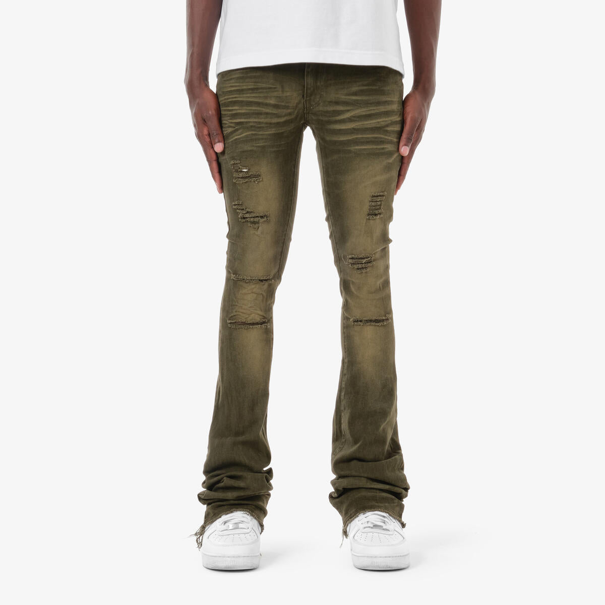 Cr Olive Stacked Jeans