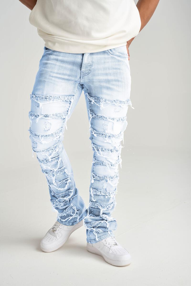 SP Light Blue Frayed Stacked Jeans 3016