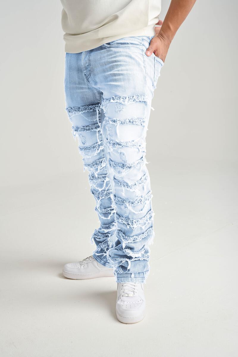 SP Light Blue Frayed Stacked Jeans 3016