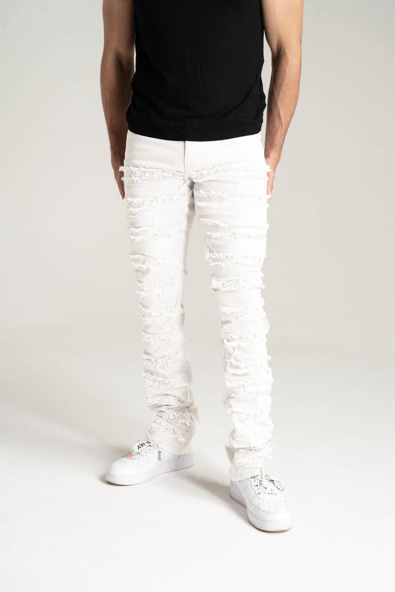 SP White Frayed Stacked Jeans 3016