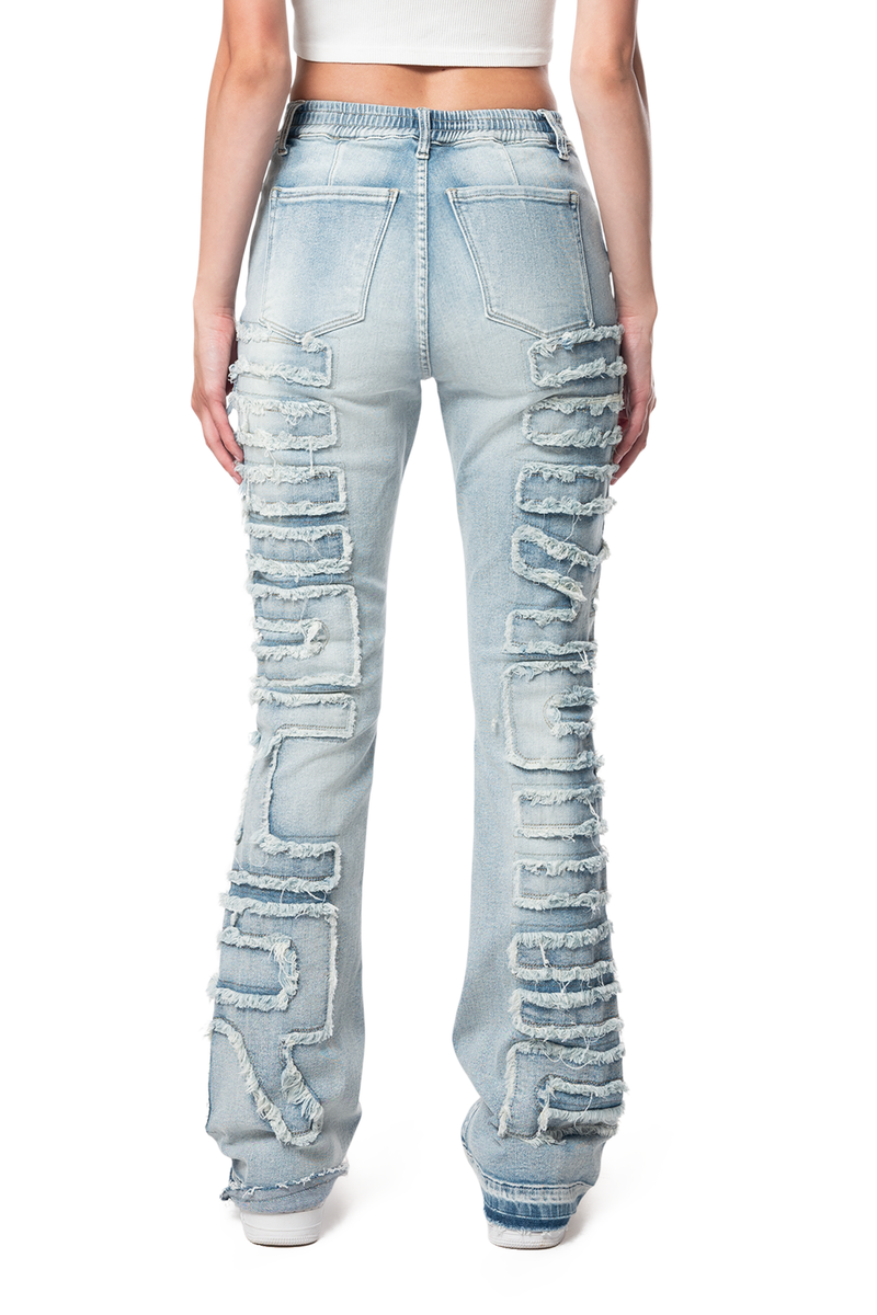 Women High Rise Fray Stacked Jeans