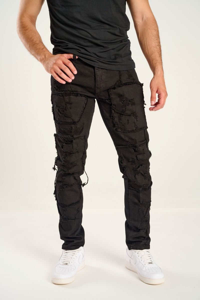 TJ Texture Patched Jeans - Black
