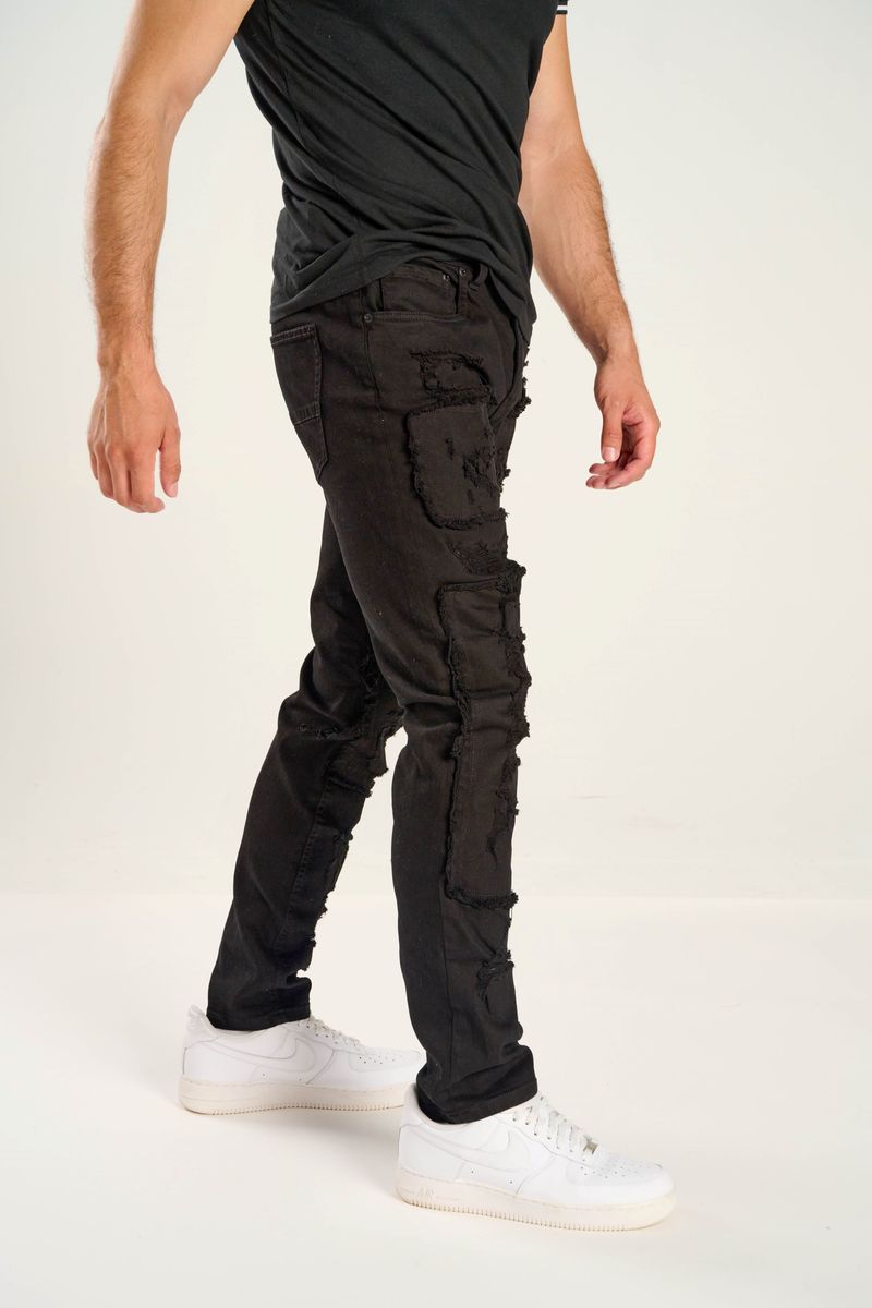 TJ Texture Patched Jeans - Black