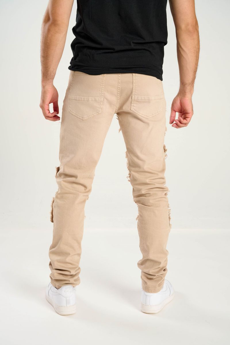 TJ Texture Patched Jeans - Khaki