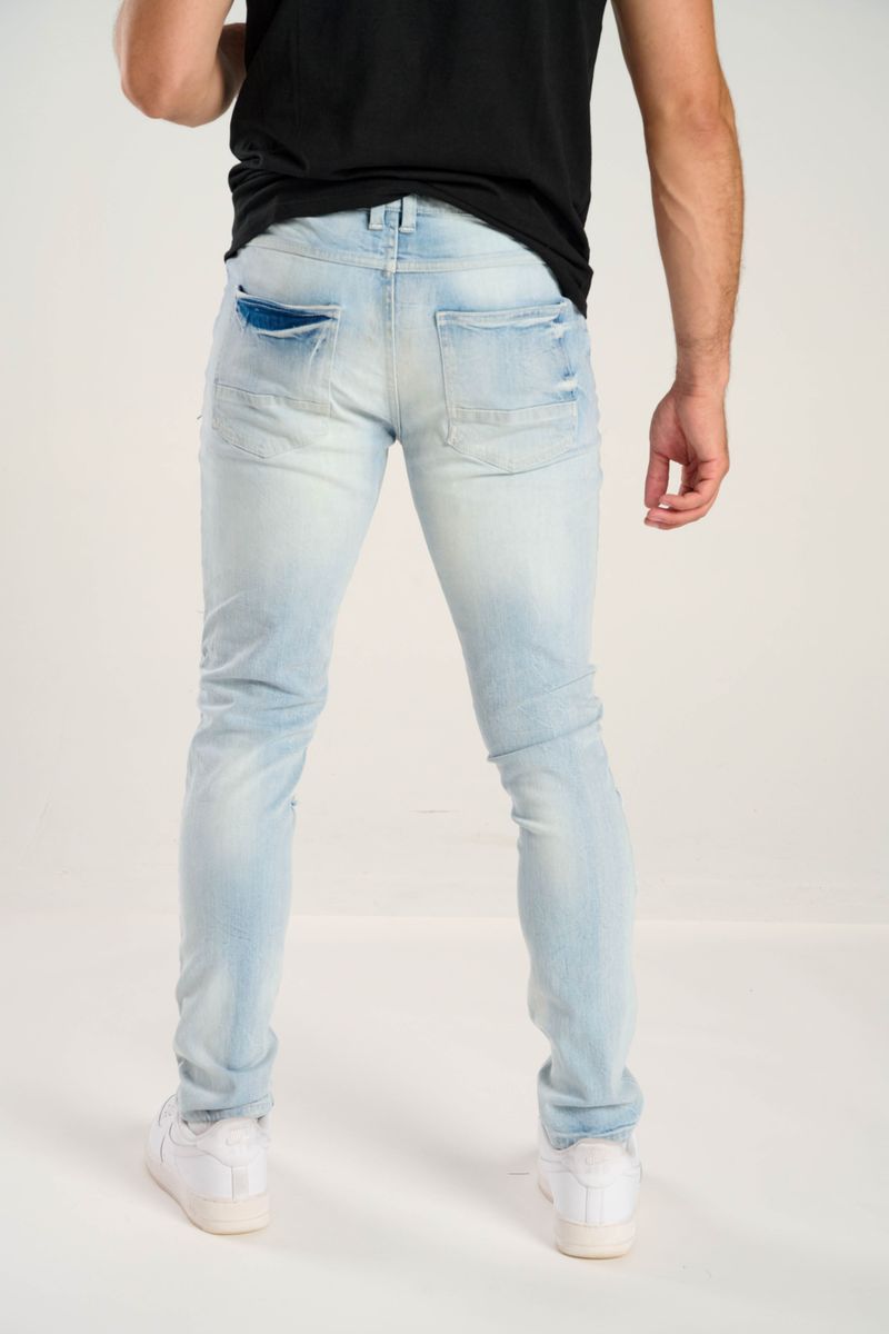 TJ Texture Patched Jeans - Ice Blue