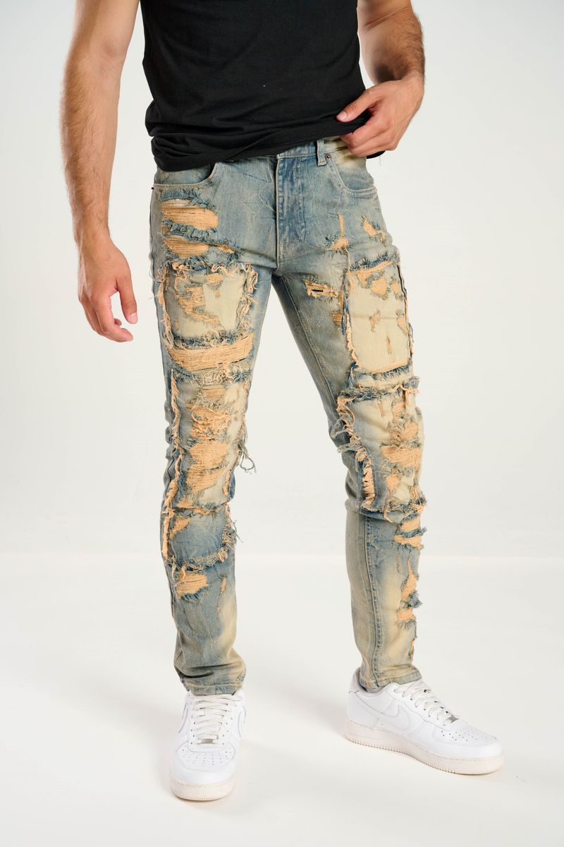 TJ Texture Patched Jeans - Vintage