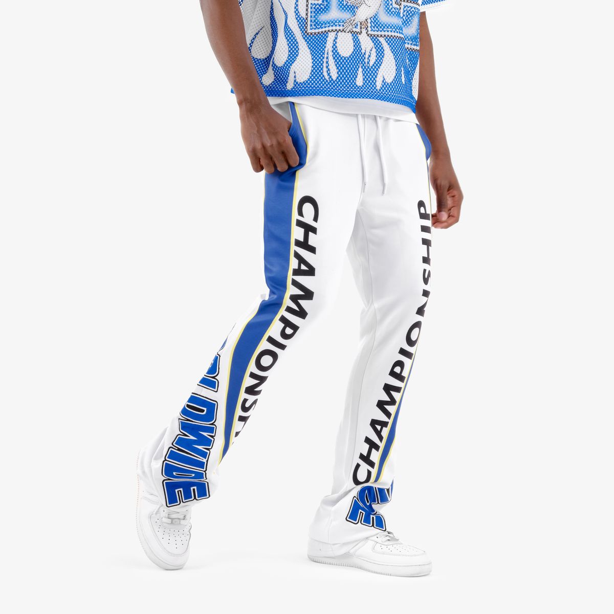 CR Stacked Joggers - Wht/Blue