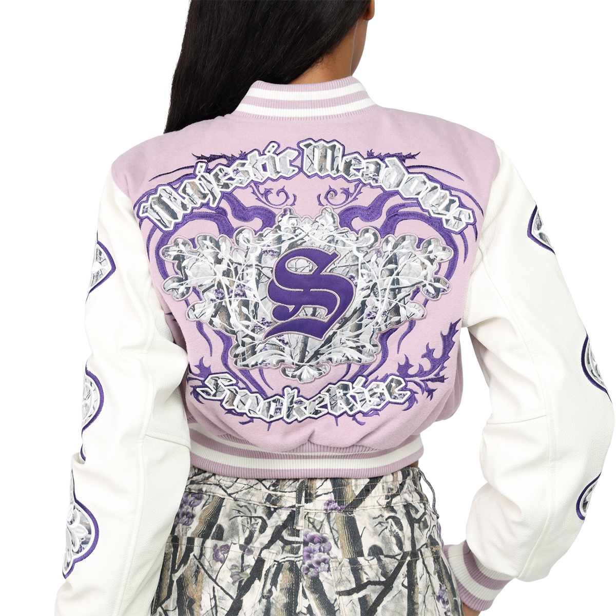 Cropped Varsity Jacket - Light Purple