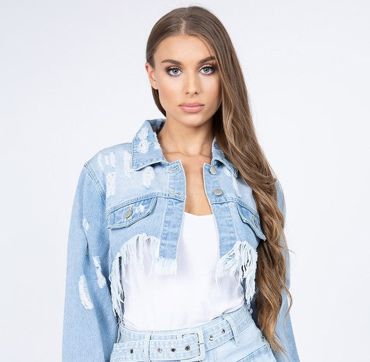 Ladie's Distressed Jacket Fray Hem