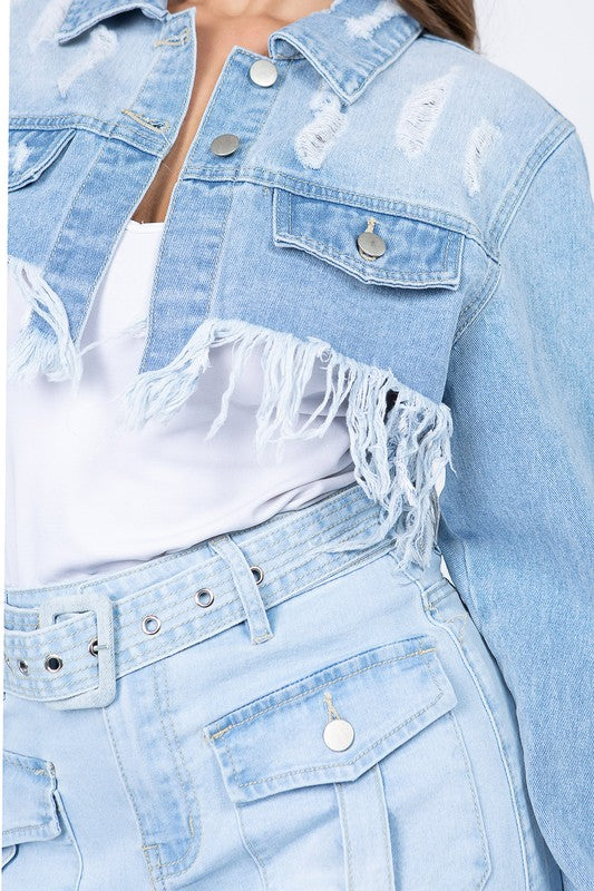 Ladie's Distressed Jacket Fray Hem
