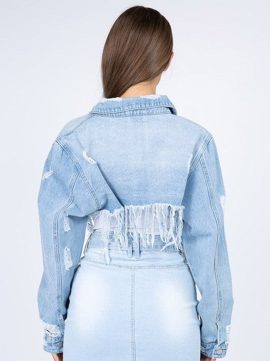 Ladie's Distressed Jacket Fray Hem