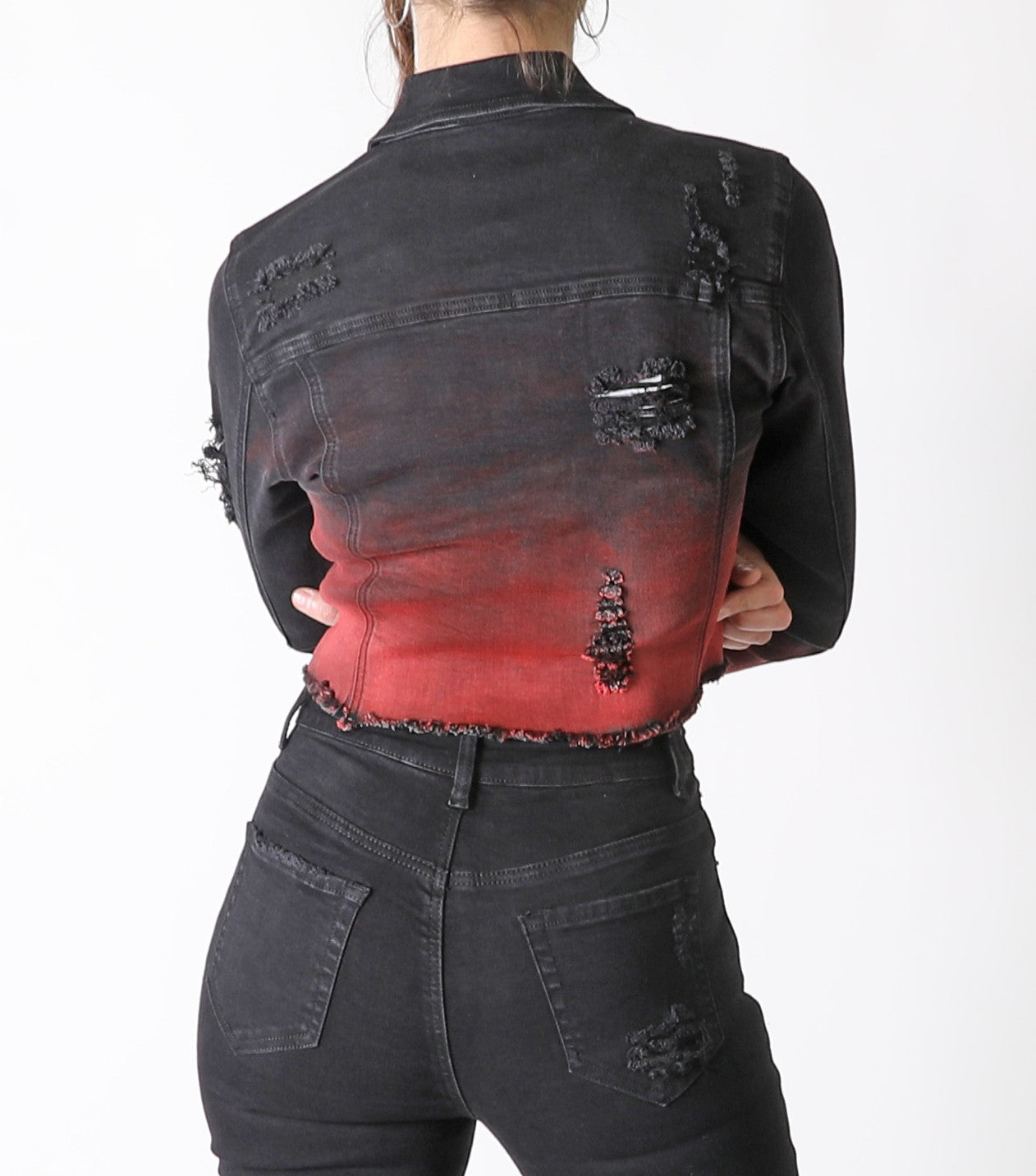 Black/Red Crop Denim Jacket