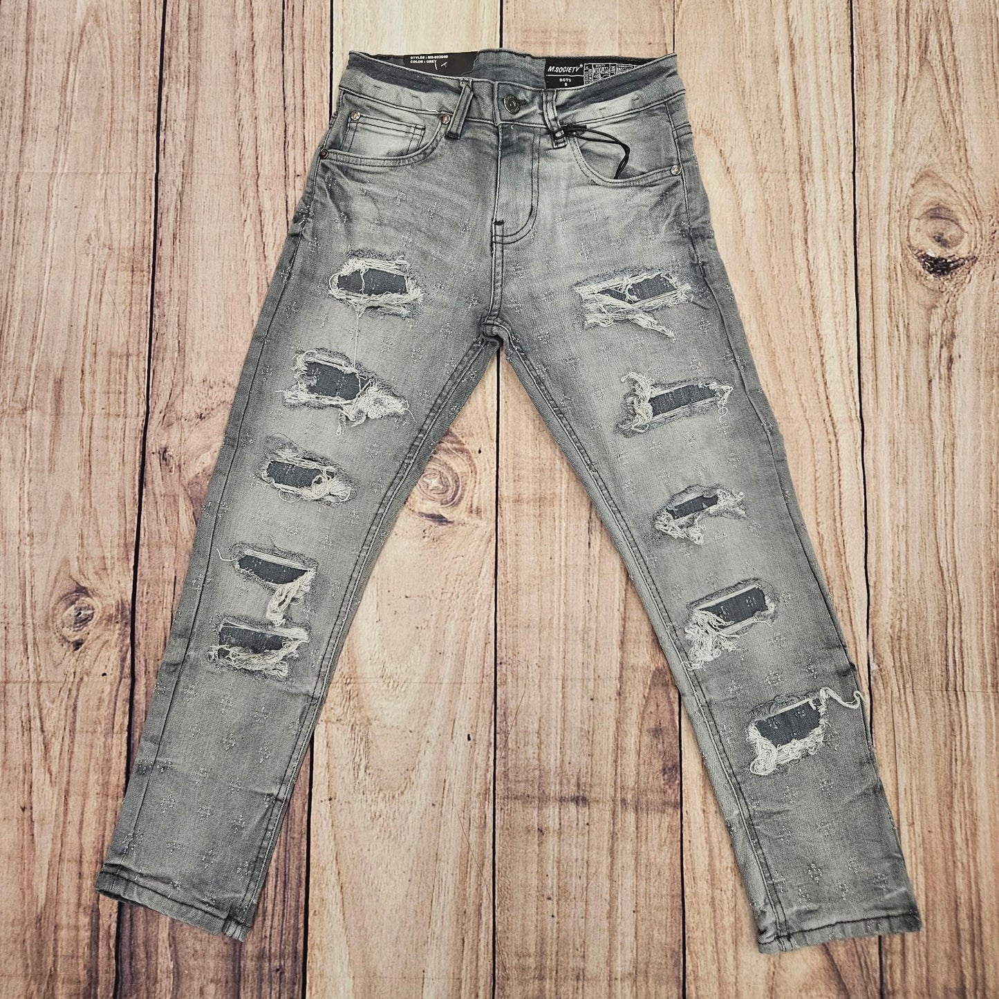 MS Boys Gray Ripped Jeans