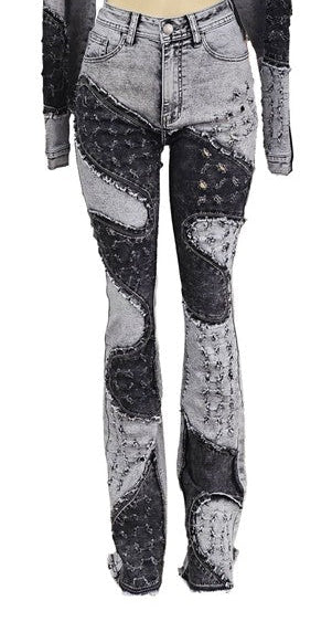 RF Black/Gray Wave Stacked Jeans