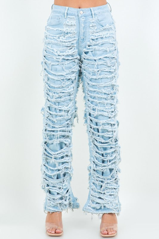 Ladie's Distressed Sliced Jeans
