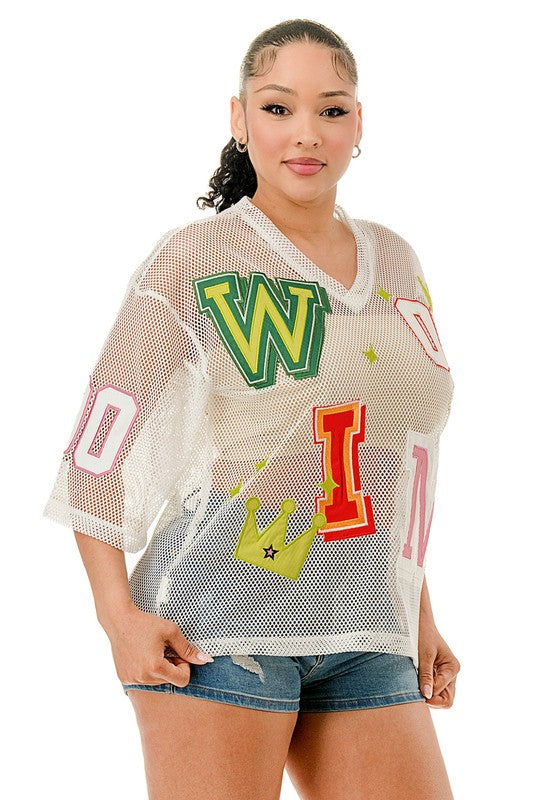 HL Women Patched Fishnet Top