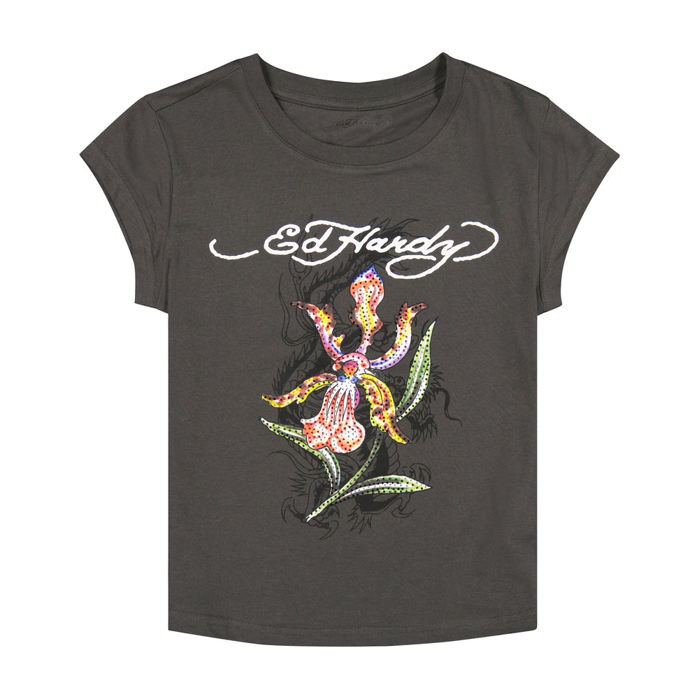 Orchid Rhinestone Cap Sleeve T-Shirt