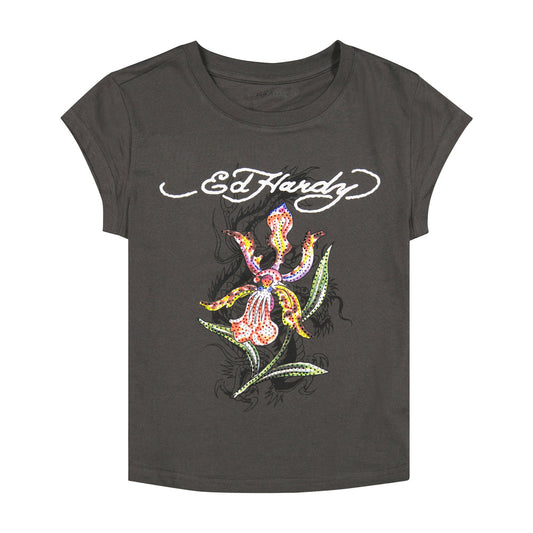 Orchid Rhinestone Cap Sleeve T-Shirt