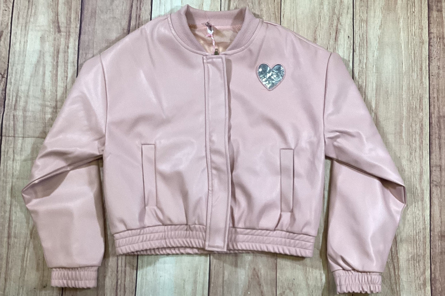 Girls PU Leather Jacket w/ Heart