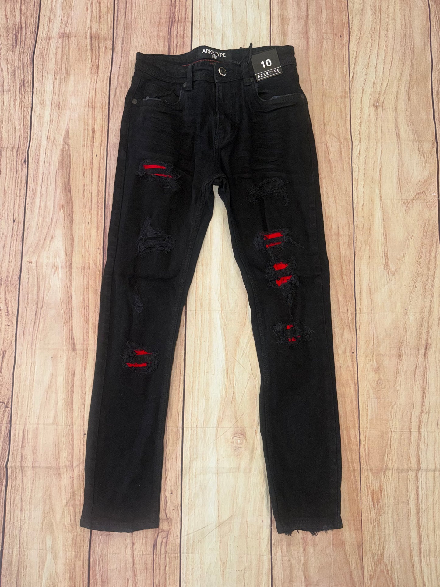 Black w/ red rips kids jeans
