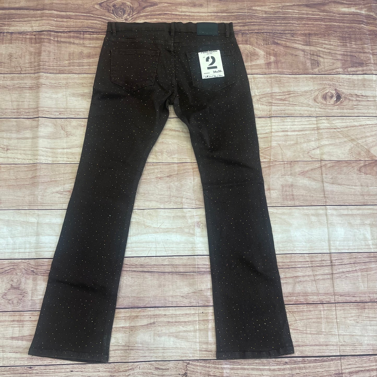 Blue Rhinestone Stacked Jeans