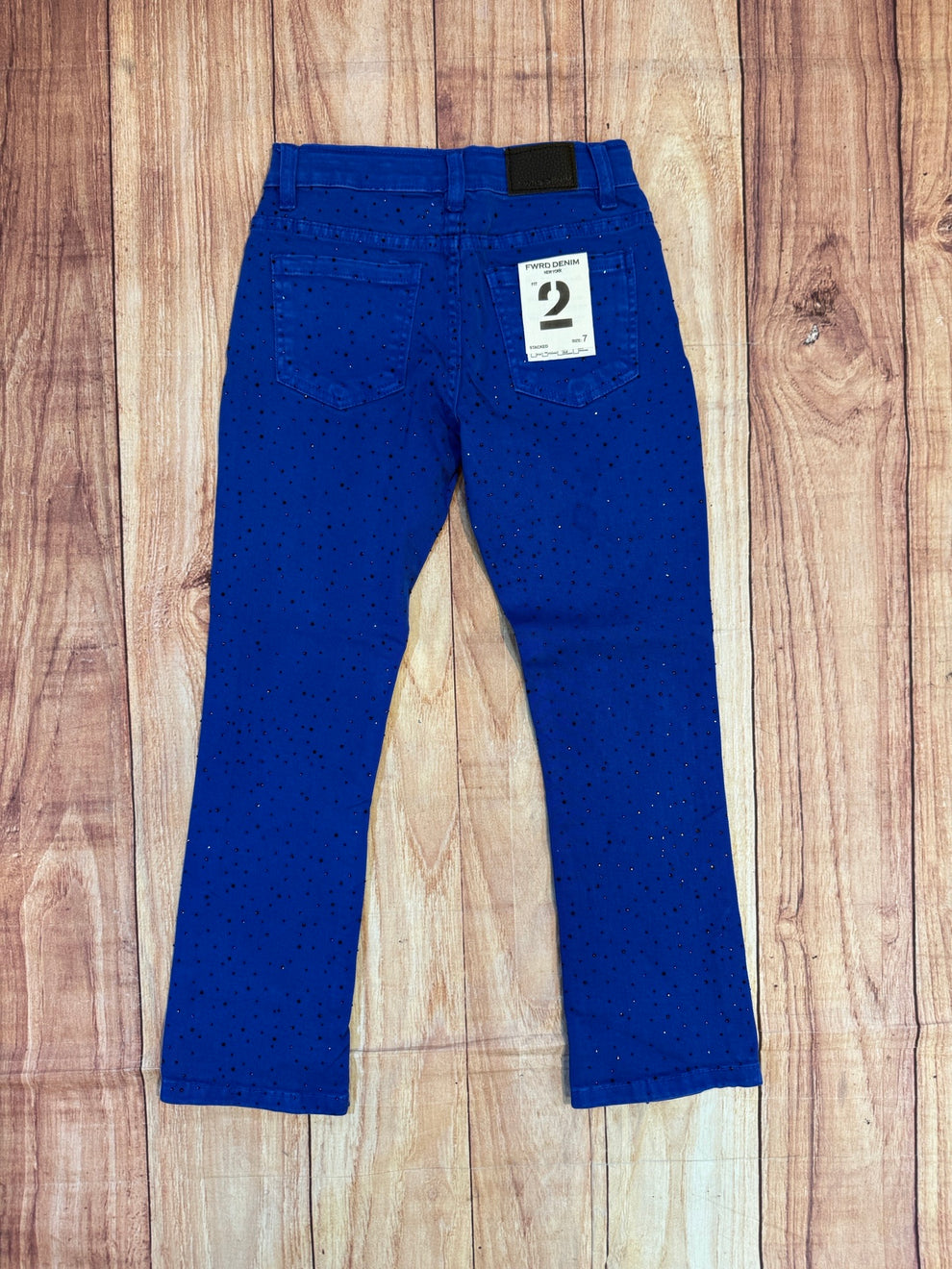 Kids Blue Rhinestone Stacked Jeans