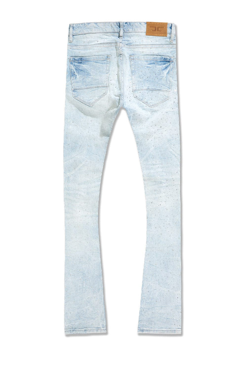 Ice Blue Rhinestone Stacked Jeans