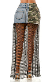 HL Camo Jean Fishnet Skirt