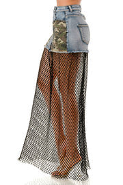 HL Camo Jean Fishnet Skirt