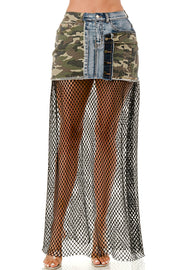 HL Camo Jean Fishnet Skirt