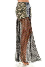 HL Camo Jean Fishnet Skirt