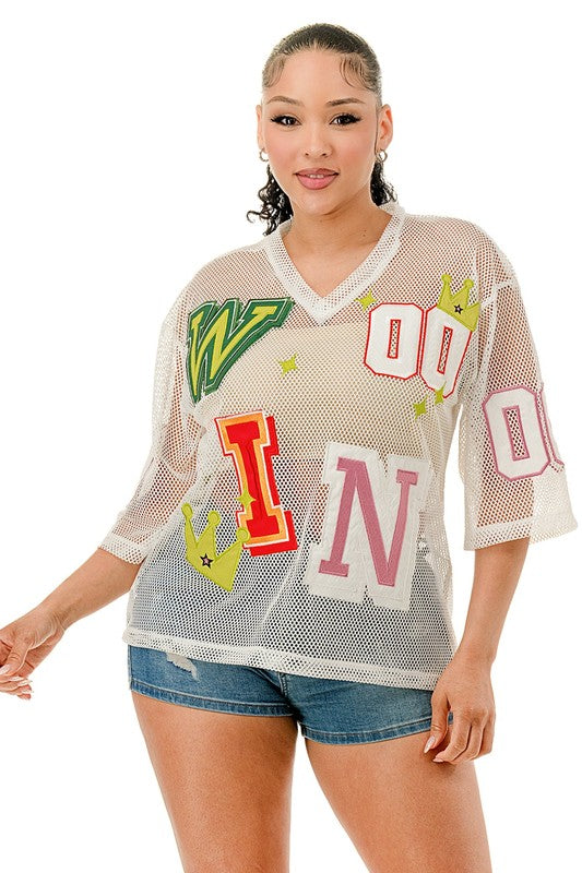 HL Women Patched Fishnet Top