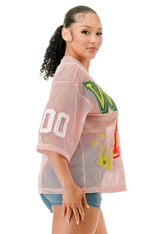 HL Women Patched Fishnet Top