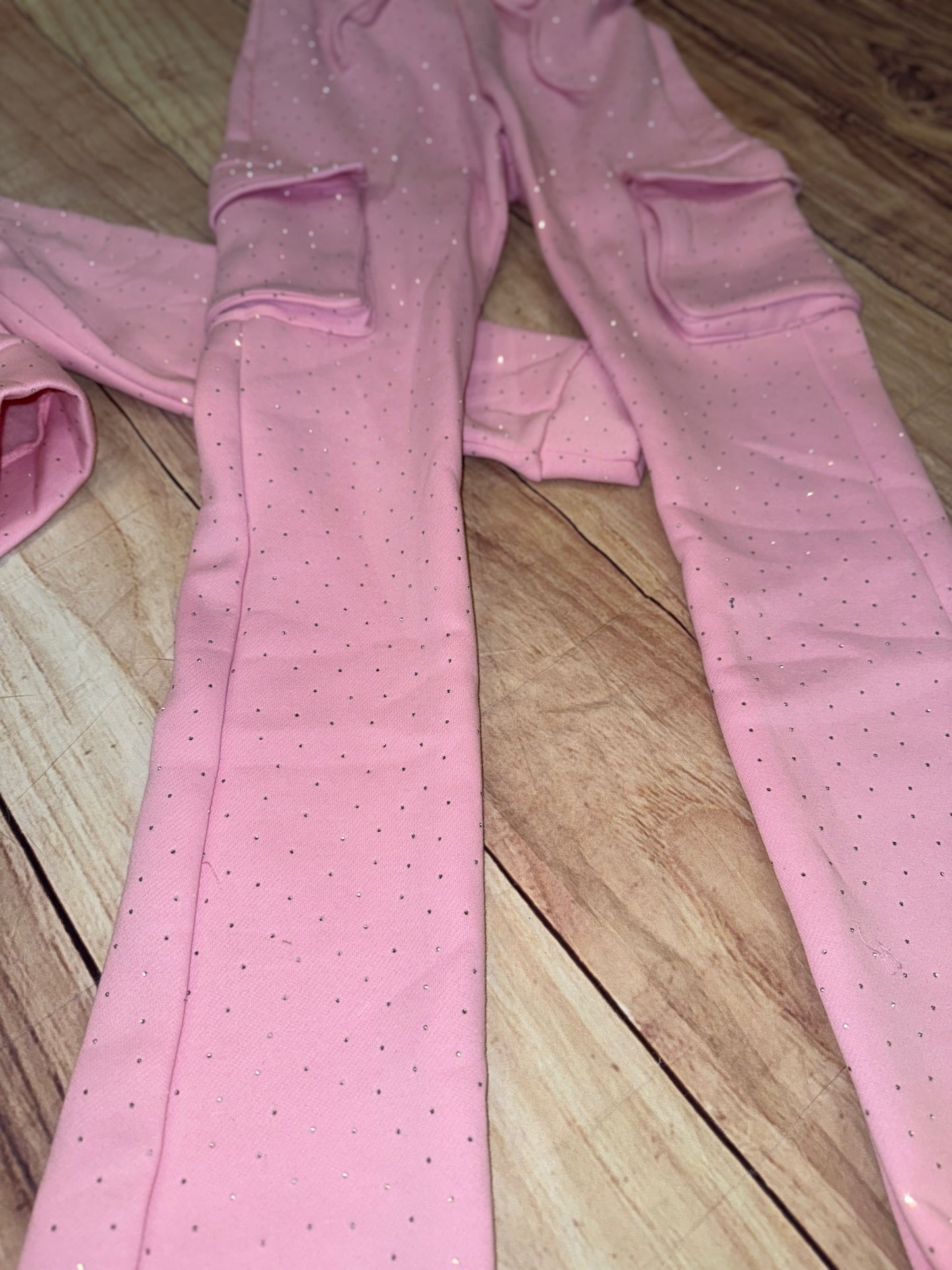Rhinestone Hoody 2 pc. Stacked Jogger Set - Pink