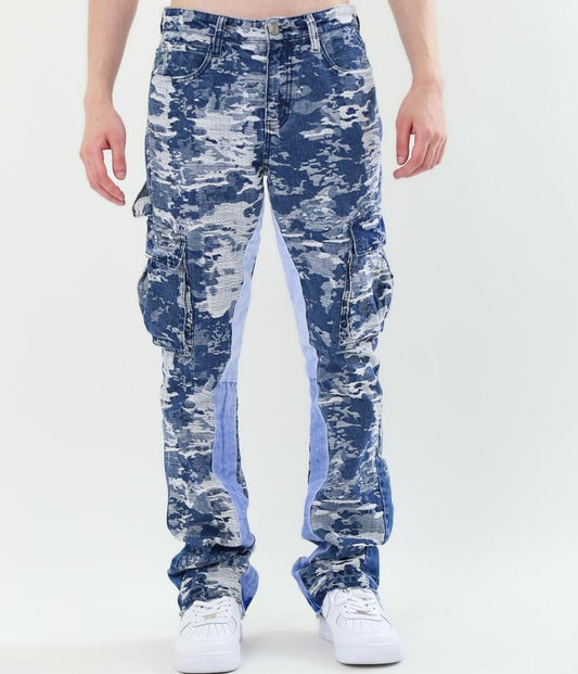 Light Blue Camo Stacked Jeans