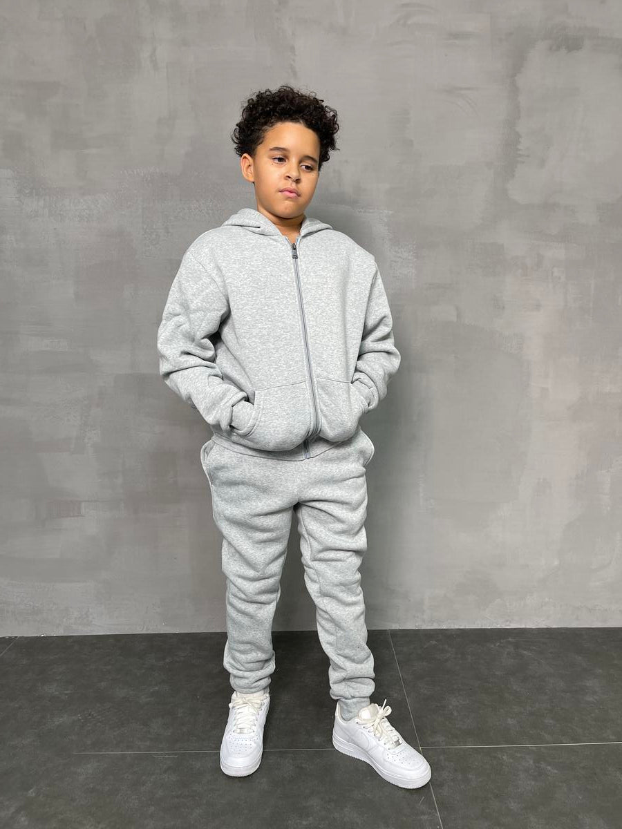 Kid's Solid Zip Down Jogger Sets