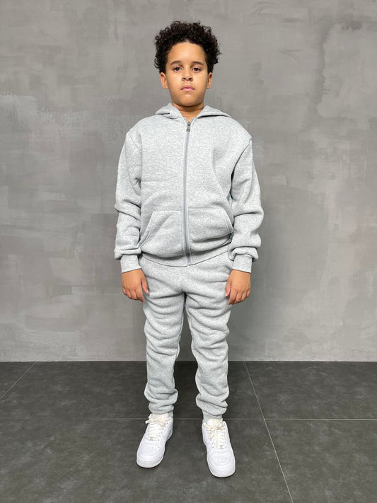 Kid's Solid Zip Down Jogger Sets