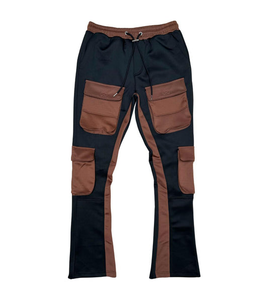 Tricot Stacked Joggers - Black/Brown
