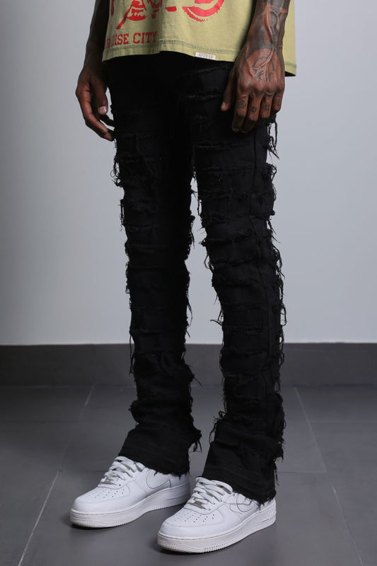 Horizontal Frayed Stacked Jeans