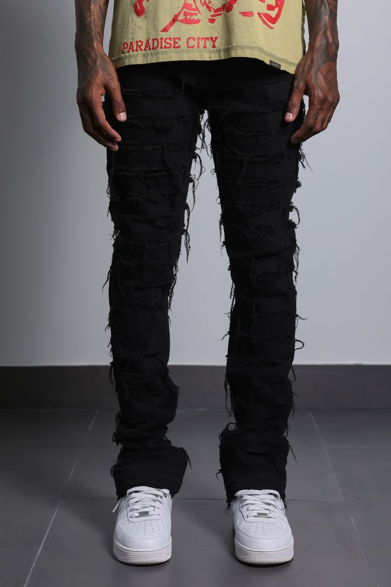 Horizontal Frayed Stacked Jeans