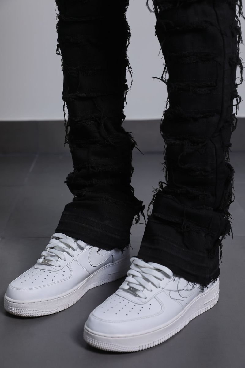 Horizontal Frayed Stacked Jeans