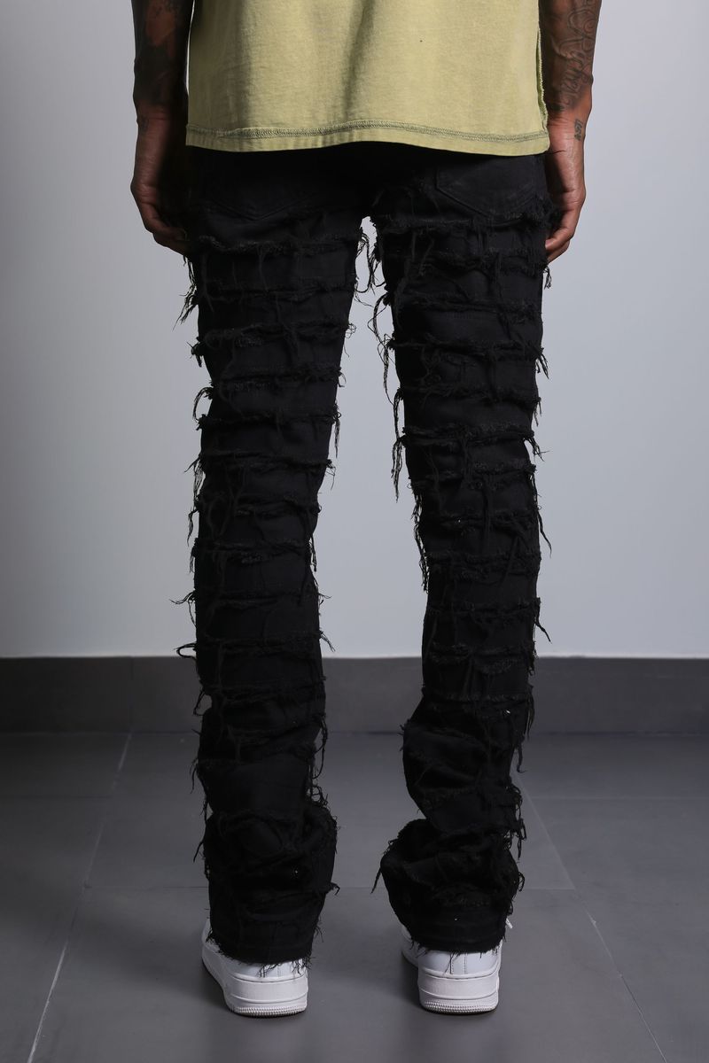 Horizontal Frayed Stacked Jeans