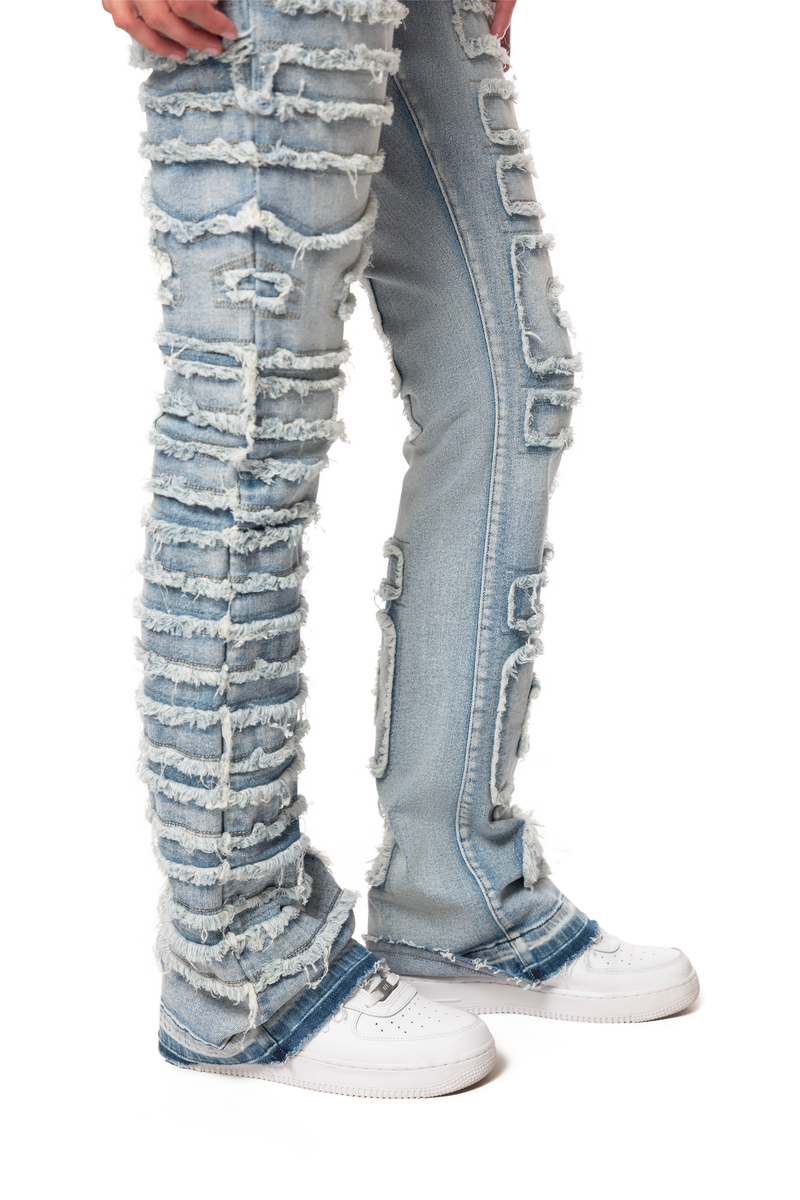 Women High Rise Fray Stacked Jeans