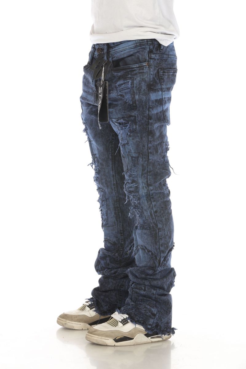 Blue Acid Wash Stacked Jeans