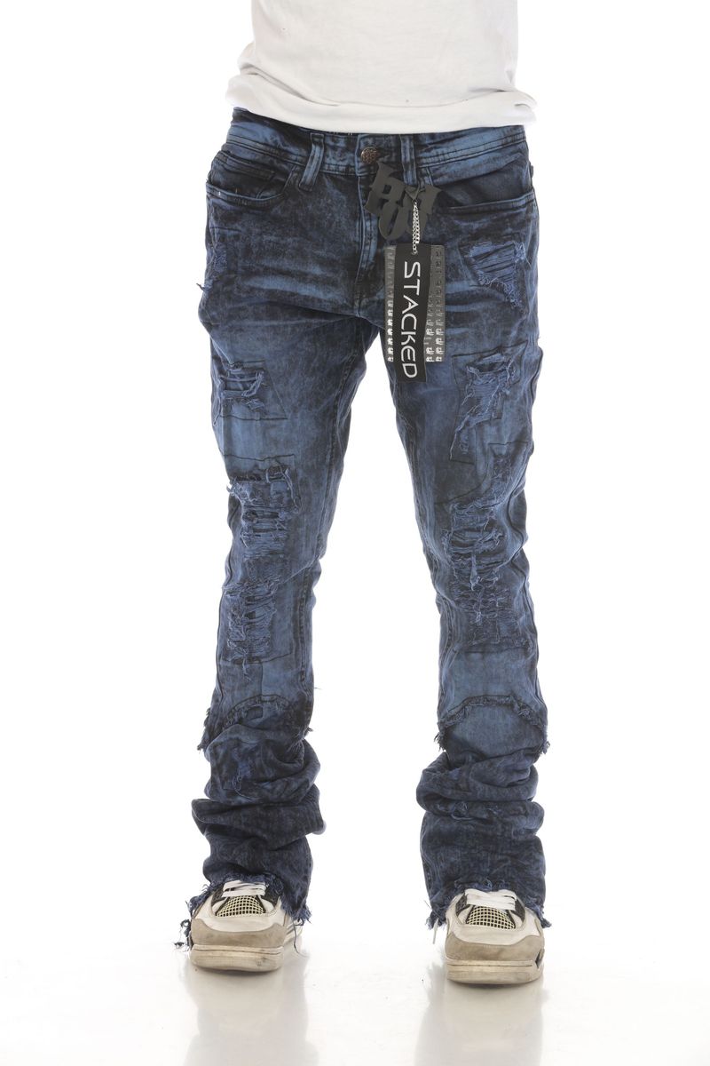 Blue Acid Wash Stacked Jeans