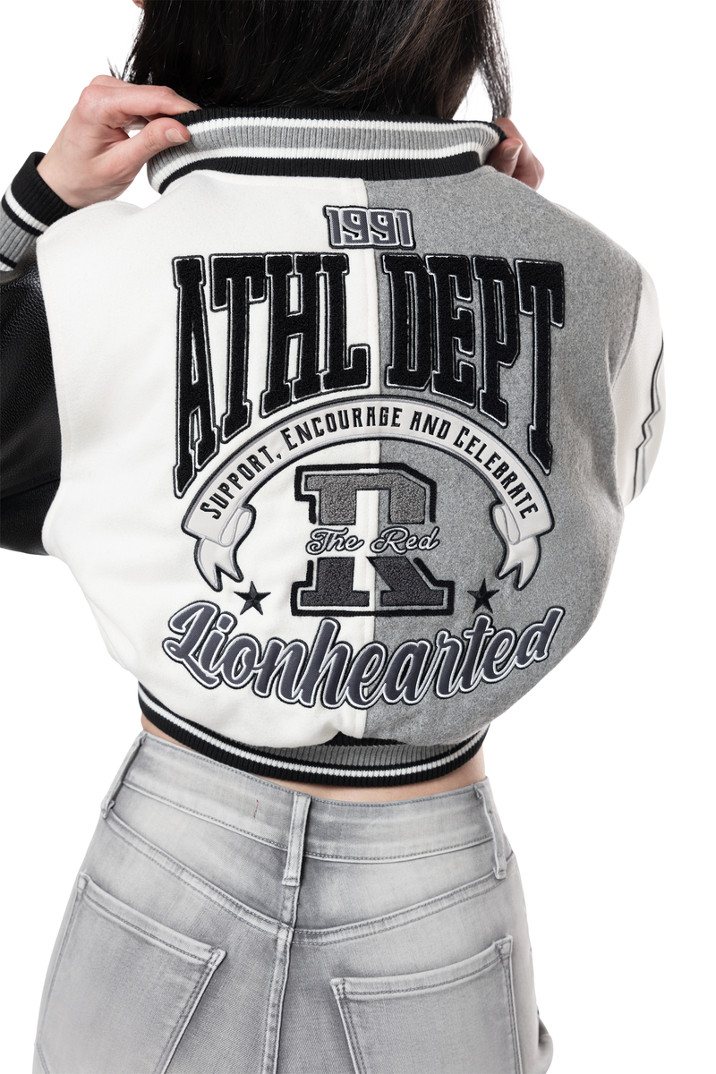 Classic Cropped Varsity Jacket - Light Grey